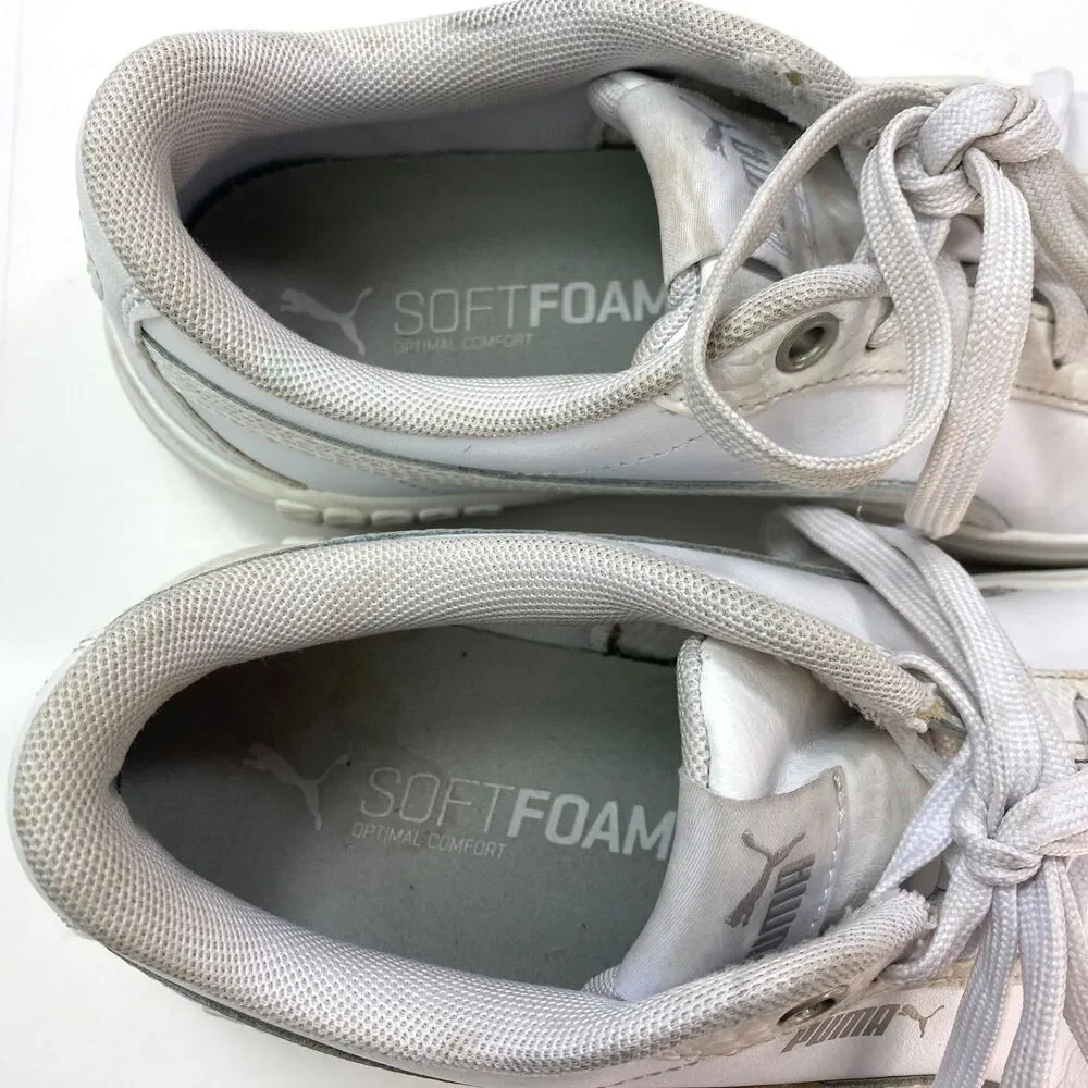 Puma White Leather Tennis Shoes Sneakers Size 8 Lace Soft Foam Cushioned Comfort